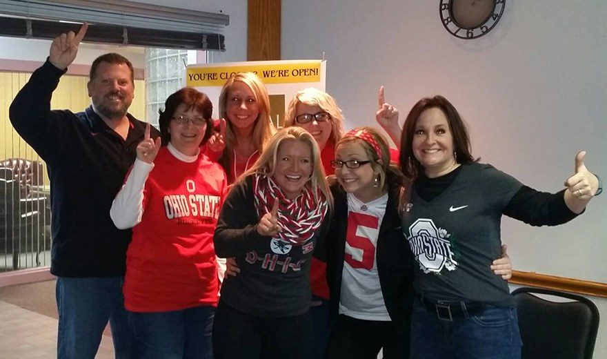 Team members wearing Ohio State shirts