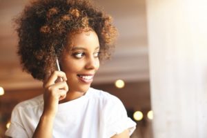 woman smiling phone