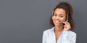 woman headset phone smiling