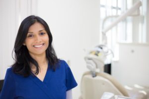 woman smiling dental office