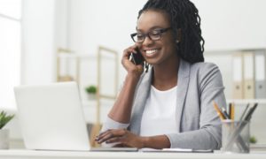 woman smiling phone